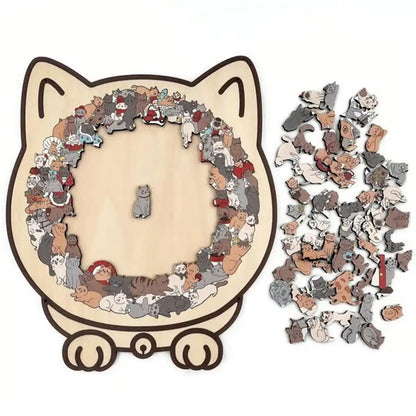 Cozy Cat Crowd Wooden Jigsaw Puzzle