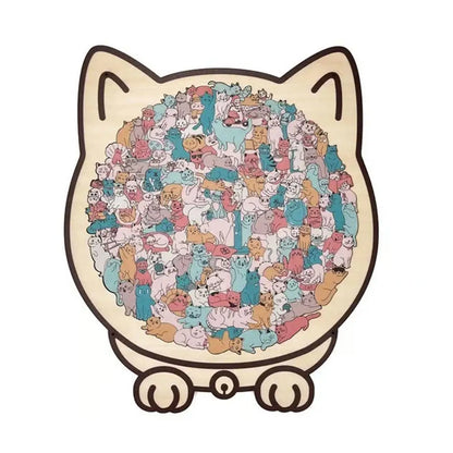 Cozy Cat Crowd Wooden Jigsaw Puzzle
