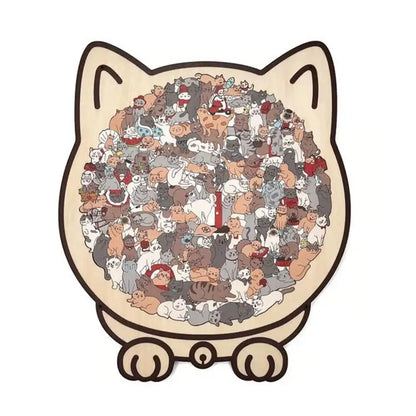 Cozy Cat Crowd Wooden Jigsaw Puzzle