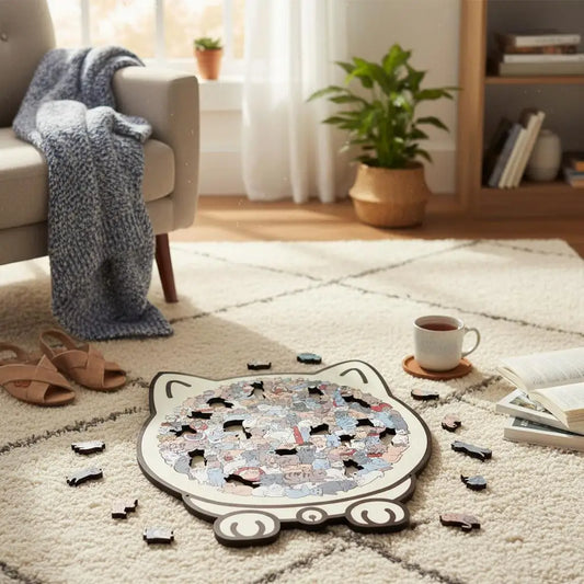 Cozy Cat Crowd Wooden Jigsaw Puzzle