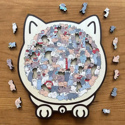 Cozy Cat Crowd Wooden Jigsaw Puzzle