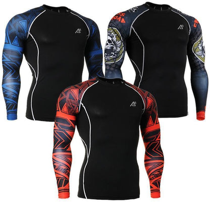 Mens Long Sleeves Compression Shirts Tight Skin Sides 3D Prints