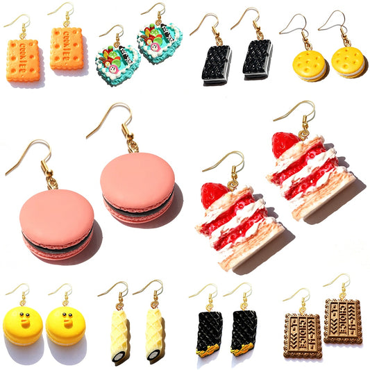 Handmade Resin Cookies Macaron Cake Food Donuts Drop Earring For Women