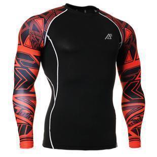 Mens Long Sleeves Compression Shirts Tight Skin Sides 3D Prints