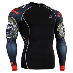 Mens Long Sleeves Compression Shirts Tight Skin Sides 3D Prints